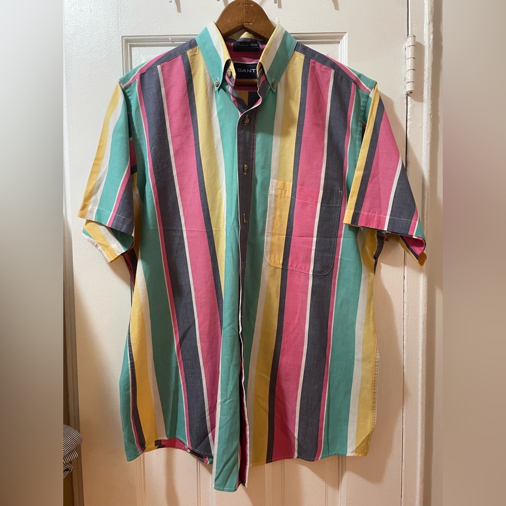 Vintage short sleeve Gant shirt in foxhunt stripe